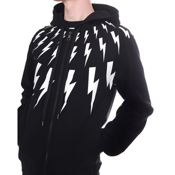 Neil Barrett Black Lightning Bolt Zip Hoodie - Picture 3 of 7